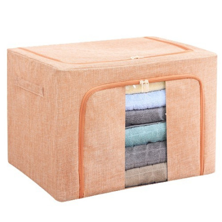 Cutie de depozitare pliabila,  Cu fermoar, 66 L, Textil, 50x40x33 cm, Cadru Metalic, Suport Baza Stabil din Plastic, Roz pudrat, model 2