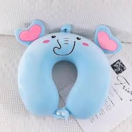 Perna de Calatorie in Forma de U,  Pentru Gat si Cap, Umplutura din Spuma cu Memorie, 30x30 cm, Model Elefant, Accesoriu de Voiaj, Birou, Masina, Sistem Prindere Capse, Albastru