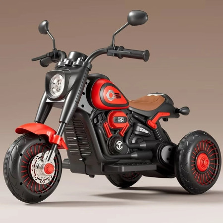 Tricicleta Electrica pentru Copii, Cyrax, Tricicleta DUAL-DRIVE 380*2 Baterie 6V 4.5, Bluetooth, Sistem Anti-Rasturnare, Sistem de Lumini si Sunet, 5+ Ani, 80 x 60 x 42 cm, Rosu Negru