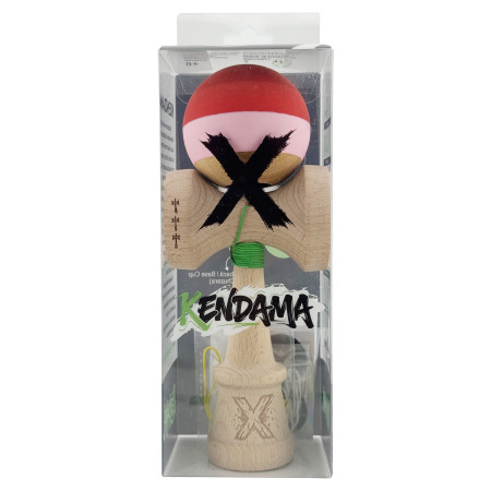 Kendama X Originala, Profesionala, Cyrax, Rubber Grip, Cupe Mari KING SIZE V3, Gaura in Baza, Rulment Metalic, din lemn 18 cm, Ata 62/65 cm, Special Rosu/Roz/Maro