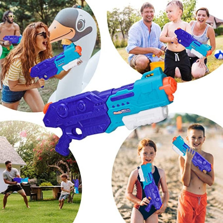 Pistol cu Apa pentru Copii, Rezervor de 1500 ml, Maner de transport, Pentru Piscina/Plaja, Cyrax, 3 ani+, Bleumarin, Lungime 44 cm