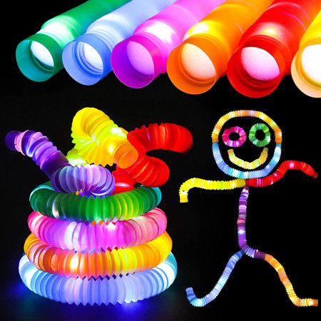 Set 6 Tuburi Antistres, Cyrax, cu Lumina LED, Fidget Pop Tube, multicolor