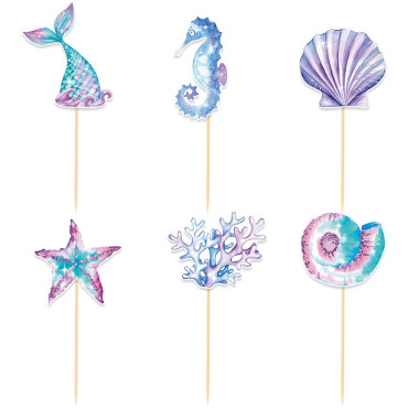 Set 6 Props-uri pentru Prajituri Sirena, Cyrax, Colectia Mermaid, Multicolor