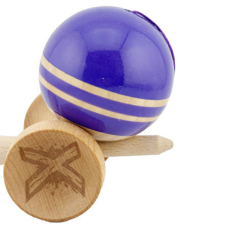 Kendama X Rainbow Originala, Profesionala, Cyrax, Big Cups V2, Super Sticky cu Cupe Mari, Rulment Metalic, din lemn 18 cm, Ata 55 cm, Indigo/Maro