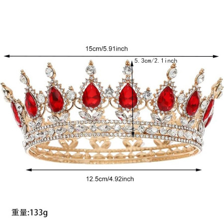 Diadema, Cyrax, din Aliaj, cu Cristale, Accesoriu Par, Aniversare, Nunta, Petrecere, 15 x 5.3 x 12.5 cm, Rosu/Alb