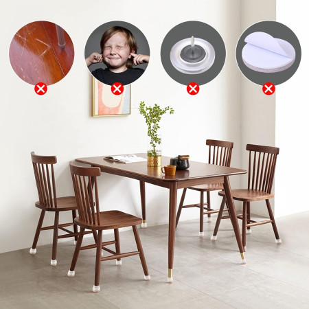 Set 16 Protectii pentru Picioare Scaun si Podea,  Universale din Silicon, Model Patrat, Alb Transparent