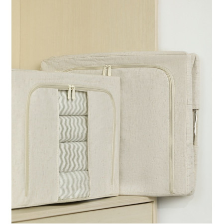 Cutie de Depozitare Pliabila,  Cu Fereastra si Fermoar Dublu, 66 L, Textil Premium, 50x40x33 cm, Cadru Metalic, Impermeabila, Alb Texturat