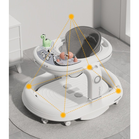 Premergator 4in1, Cyrax, Antemergator, Balansoar, Scaun de Masa, Functie Muzicala, din ABS, Roti Universale, Inaltime Reglabila, Sistem Antirasturnare, Greutate Portanta 25 kg, +6 Luni, Alb
