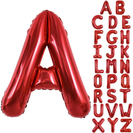 Balon Folie Metalizata Litera A, Cyrax, 40 cm, Umflati cu Heliu sau Aer, Ambalaj Individual, Pai inclus, Rosu