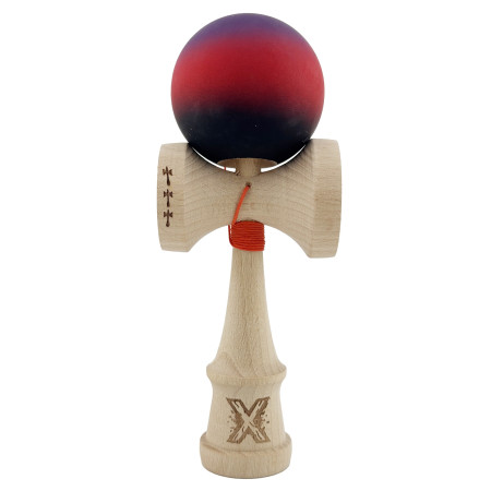 Kendama X Originala, Profesionala, Cyrax, Big Cups V2, Rubber Grip cu Cupe Mari, Rulment Metalic cu Ata 55 cm, Mov/Rosu/Negru
