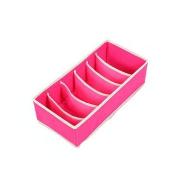 Cutie De Depozitare,  Pentru Lenjerie, Sosete Si Sutiene, Material Textil, 6 Compartimente, 32 x 16 x 10 cm, Culoare Roz