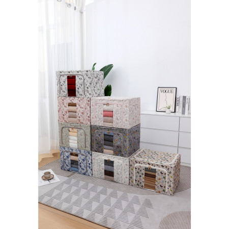 Cutie Depozitare,  66L, din Material Textil, 50 x 40 x 33 cm, pentru Haine si Lenjerii, Model Bambus, Verde