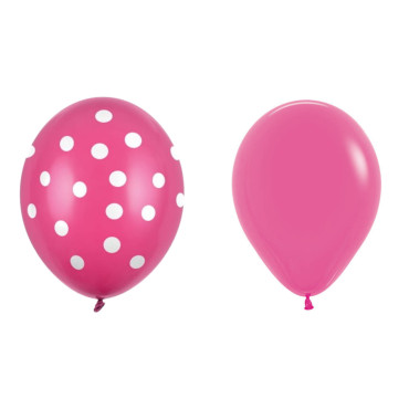 Set 10 Baloane din Latex, Cyrax, Model Party cu Buline si Simple, 30 cm, Fucsia, 2.8 g