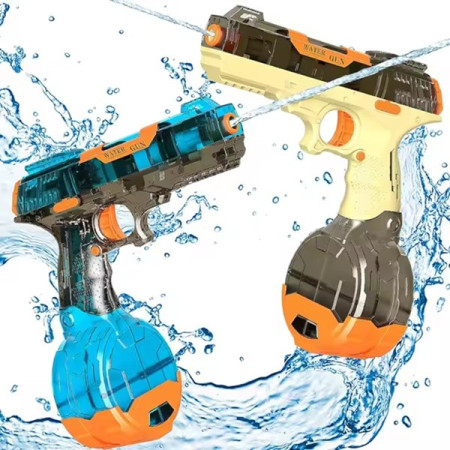 Pistol cu Apa Electric, Cyrax, 2 Rezervoare 75/350 ml, din ABS+Silicon, Baterie, Incarcare USB, Conectare la Furtun, +6 Ani, Albastru