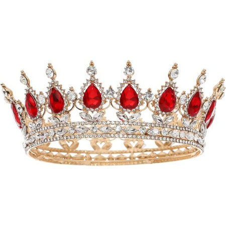 Diadema, Cyrax, din Aliaj, cu Cristale, Accesoriu Par, Aniversare, Nunta, Petrecere, 15 x 5.3 x 12.5 cm, Rosu/Alb