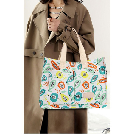 Geanta de Mana/Umar, Multifunctionala,  Inchidere cu Capsa, Imprimeu Fructe, Material Textil, 33.5 x 25 x 14.5 cm, Multicolor