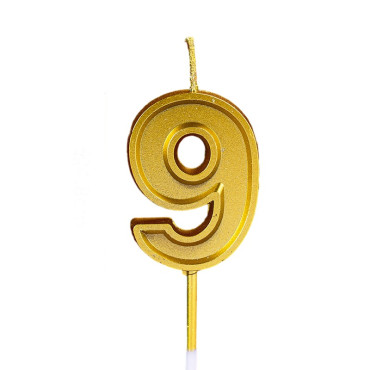 Lumanare pentru Tort Cifra 9, Cyrax, 4.8 cm, Aniversare, Aurie