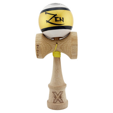 Kendama X ZEN Originala, Profesionala, Cyrax, Big Cups V2, Super Sticky Legendary Cupe Mari, Rulment Metalic cu Ata 55 cm, Auriu/Alb