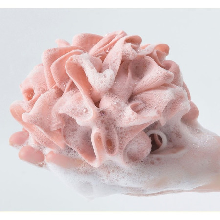 Prosop de Baie,  2in1, cu Burete din Plasa, 17 x 17 cm, Roz