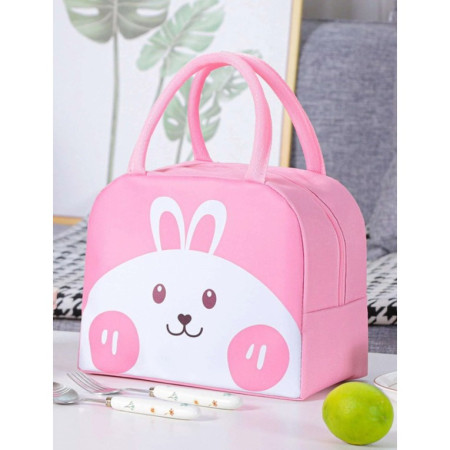 Geantă Frigorifică, Cyrax, cu Desene Animat, Portabilă pentru Copii, de Prânz, din Pânză Oxford, 22x14x19 cm, Model Iepuras, Roz
