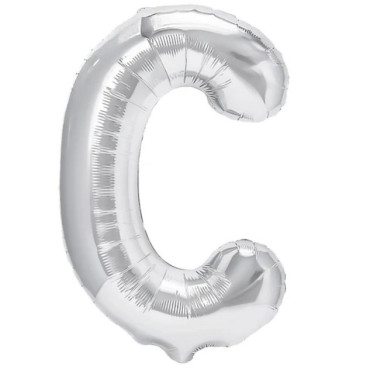 Balon Folie Metalizata Litera C, Cyrax, 40 cm, Umflati cu Heliu sau Aer, Ambalaj Individual, Pai inclus, Argintiu