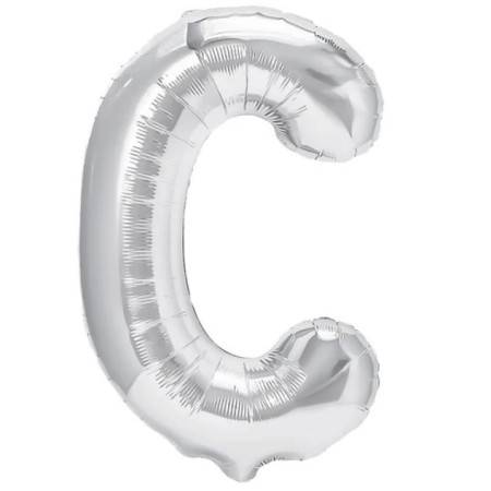 Balon Folie Metalizata Litera C, Cyrax, 40 cm, Umflati cu Heliu sau Aer, Ambalaj Individual, Pai inclus, Argintiu