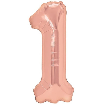 Balon din Folie Metalizata Cyrax, Figurina Cifra, Tema Aniversare 100 cm, Ambalaj Individual, Pai inclus, Umflare cu Aer sau Heliu, Coral, Rose, Cifra 1
