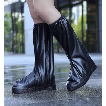 Protectie Incaltaminte pentru Ploaie si Noroi,  Impermeabila, Talpa Antiderapanta, cu Fermoar si Capsa, Inaltime 40 cm, Marime XXL 42-43, Negru