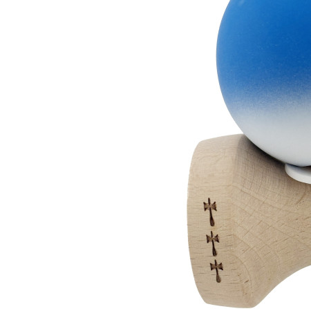 Kendama X Originala, Profesionala, Cyrax, Rubber Grip, Cupe Mari KING SIZE V3, Gaura in Baza, Rulment Metalic, din lemn 18 cm, Ata 62/65 cm, Gradient Albastru/Alb