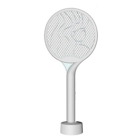 Paleta Electrica pentru Tantari, Muste si Tantari 2in1,  Reincarcabila, Incarcare USB, 2600V, Plastic, Casa si Gradina, Anti-insecte, Stand, 23x51 cm, Gri