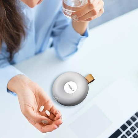 Cutie Depozitare Medicamente,  6 Compartimente, Inchidere Etans, Portabila, Rotund, Alb/Gri, PP, 8.4x2.9x8.5 cm