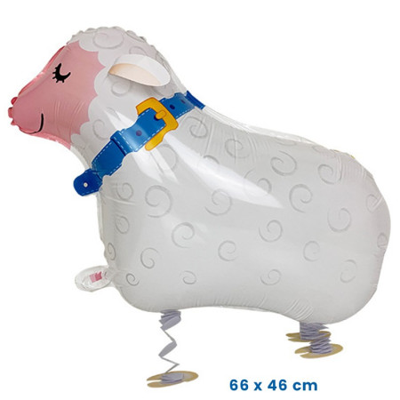 Balon din Folie Metalizata, Cyrax, Figurina Animata, Model Oaie, 66x46 cm, Ambalaj Individual, Pai Inclus, Umflare cu Aer sau Heliu, Alb