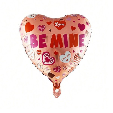 Balon din Folie Metalizata, Cyrax, Figurina Inimioara, Model BE MINE, Tematica Iubire, 45 cm, Ambalaj Individual, Pai Inclus, Umflare cu Aer sau Heliu, Rosu