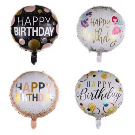 Balon din Folie Metalizata, Cyrax, Figurine, Model 6, Happy Birthday, Tematica Aniversare, 45 cm, Ambalaj Individual, Pai Inclus, Umflare cu Aer sau Heliu, Multicolor