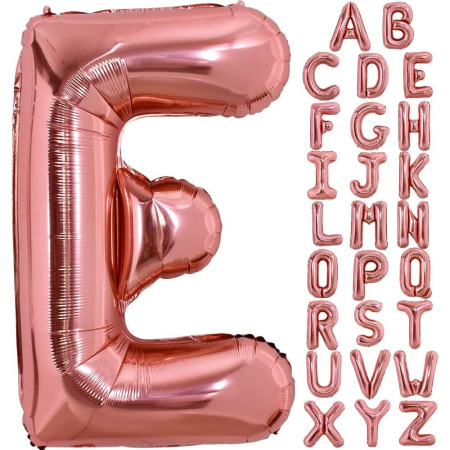 Balon Folie Metalizata Litera E, Cyrax, 100 cm, Umflati cu Heliu sau Aer, Ambalaj Individual, Pai inclus, Rose Gold