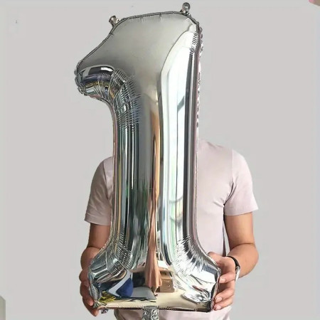 Balon din Folie Cyrax, Cifra 1, 81 cm, Pentru Aer sau Heliu, Argintiu