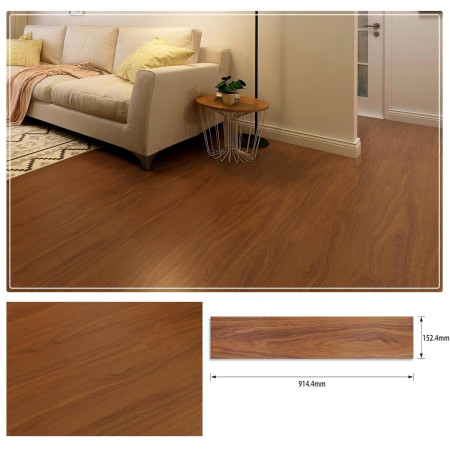 Set 36 Placi Autoadezive pentru Pardoseala,  din PVC, Impermeabil, Ignifug, Usor de Curatat, Dimensiune Placa 91.44 x 15.24 cm, Grosime 1.5 mm, Acoperire 5 m2, Model 8, Caramiziu