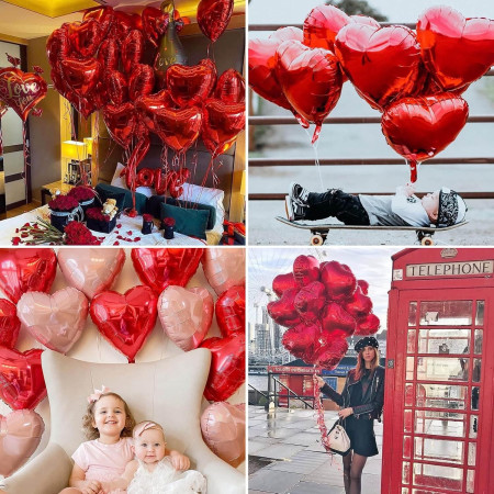 Balon din Folie Metalizata, Cyrax, Figurina Inimioara, Model Simplu, Tematica Iubire, 40 cm, Ambalaj Individual, Pai Inclus, Umflare cu Aer sau Heliu, Rosu