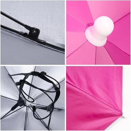 Umbrela de Cap,  Diametru 69 cm, Banda Elastica de Cap, Protectie UV/Ploaie, Fucsia