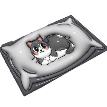 Covor de Baie,  3D, din Spuma, Antialunecare, Absorbant, 40 x 60 cm, Model Pisica, Gri