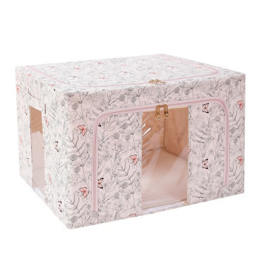 Cutie Depozitare,  66L, din Material Textil, 50 x 40 x 33 cm, pentru Haine si Lenjerii, Model Fluturasi, Bej