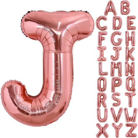 Balon Folie Metalizata Litera J, Cyrax, 80 cm, Umflati cu Heliu sau Aer, Ambalaj Individual, Pai inclus, Rose Gold