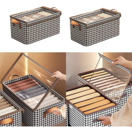 Cutie Depozitare,  Capac Transparent, Model In Carouri, Model Mic, Maro