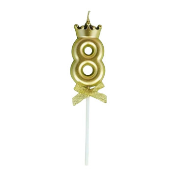 Lumanare pentru Tort Cifra 8, Model Coroana, Gold, Cyrax, Party
