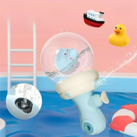 Pistol cu Apa pentru Copii, Cyrax, Multifunctional, Capacitate 300 mL, Model Hipopotam, 9x9x17cm, Plastic, Albastru