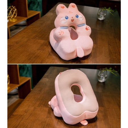 Perna din Spuma,  pentru Birou, Calatorii, Model Iepure, Lavabila, Umplutura de Bumbac, Spatiu Cap in Forma de 8, 30x35x30 cm, Roz