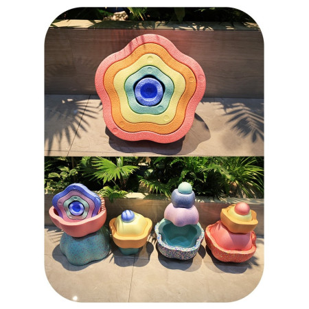 Jucarie Senzoriala de Echilibru, Cyrax, Tip Stepping Stones, 5 Piese, din Spuma, pentru Miscare, Sarituri, Prindere, Diametru 28 cm, Model 1, Multicolor