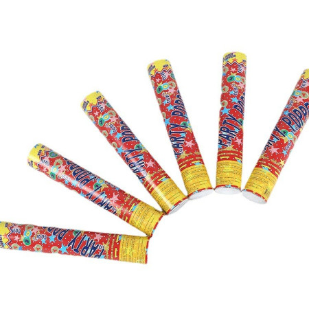 Tub de Confetii, Cyrax, Party Popper, 60x5 cm, Confetii Inimioare si Stelute din Aluminiu, Multicolor