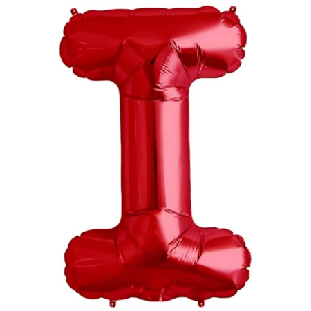 Balon Folie Metalizata Litera I, Cyrax, 40 cm, Umflati cu Heliu sau Aer, Ambalaj Individual, Pai inclus, Rosu