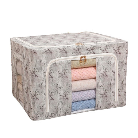 Cutie Depozitare,  66L, din Material Textil, 50 x 40 x 33 cm, pentru Haine si Lenjerii, Model Flori de Primavara, Verde